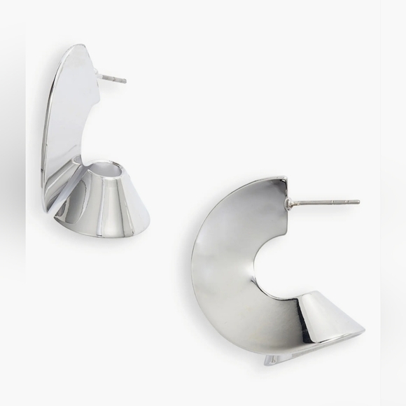 Rhodium Flat Spiral Hoop Earrings with Modern Design Nordstrom NWT - Picture 2 of 2